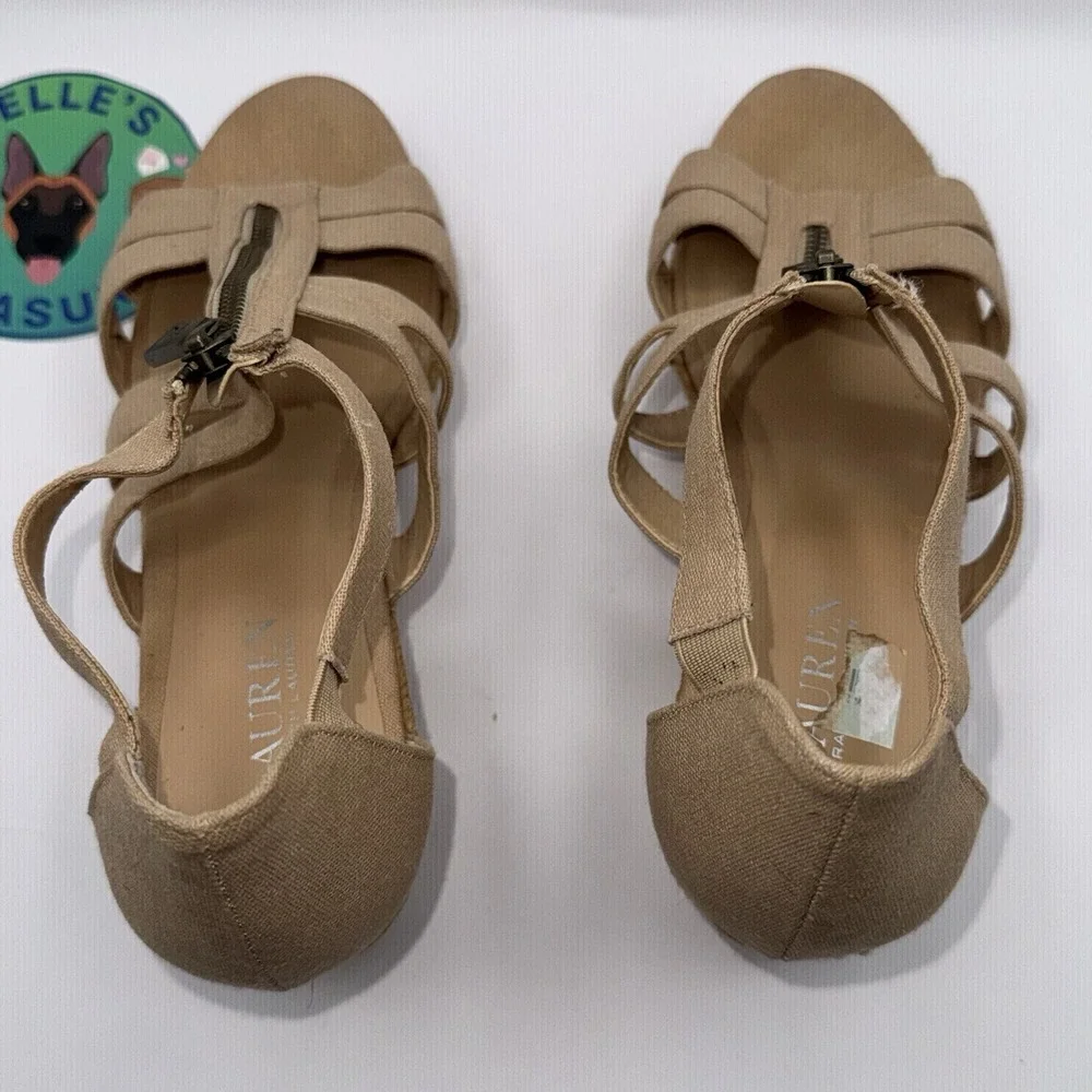 Lauren Ralph Lauren Womens Sz 10 Kelcie Espadrille Wedge Heel Sandals‎ Beige